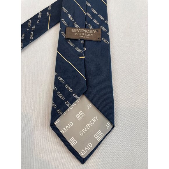 Vintage Givenchy Gentlemen's Navy Silk Tie With ASP Logo Corporate 56.5" x 3" - Picture 3 of 6